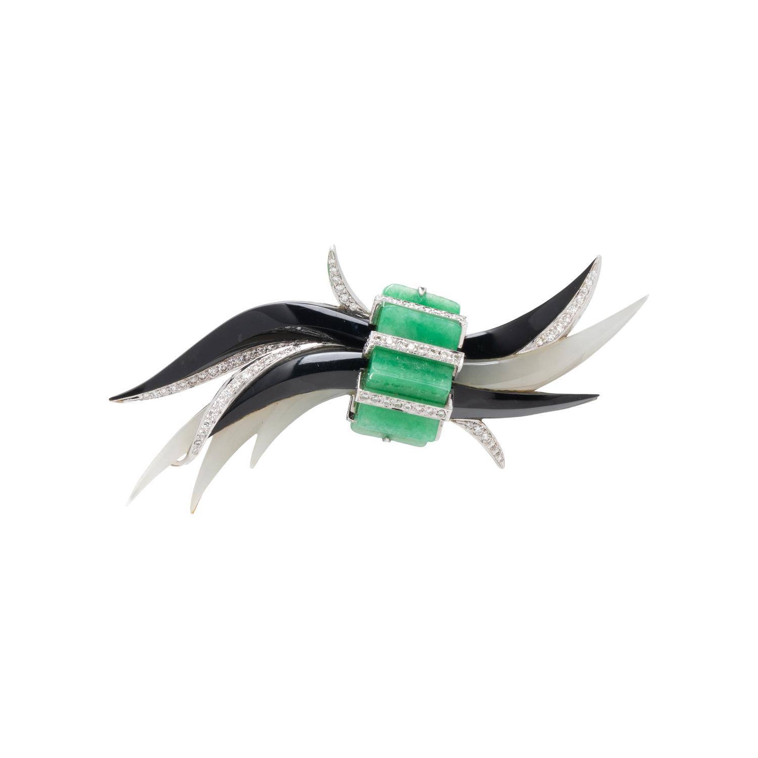 EDWARD CHIU, DIAMOND, JADE AND ENAMEL PIN