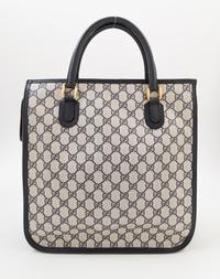 A Gucci Blue Monogram Canvas Square Tote, 12" x 13" x 4"; Strap drop: 20".