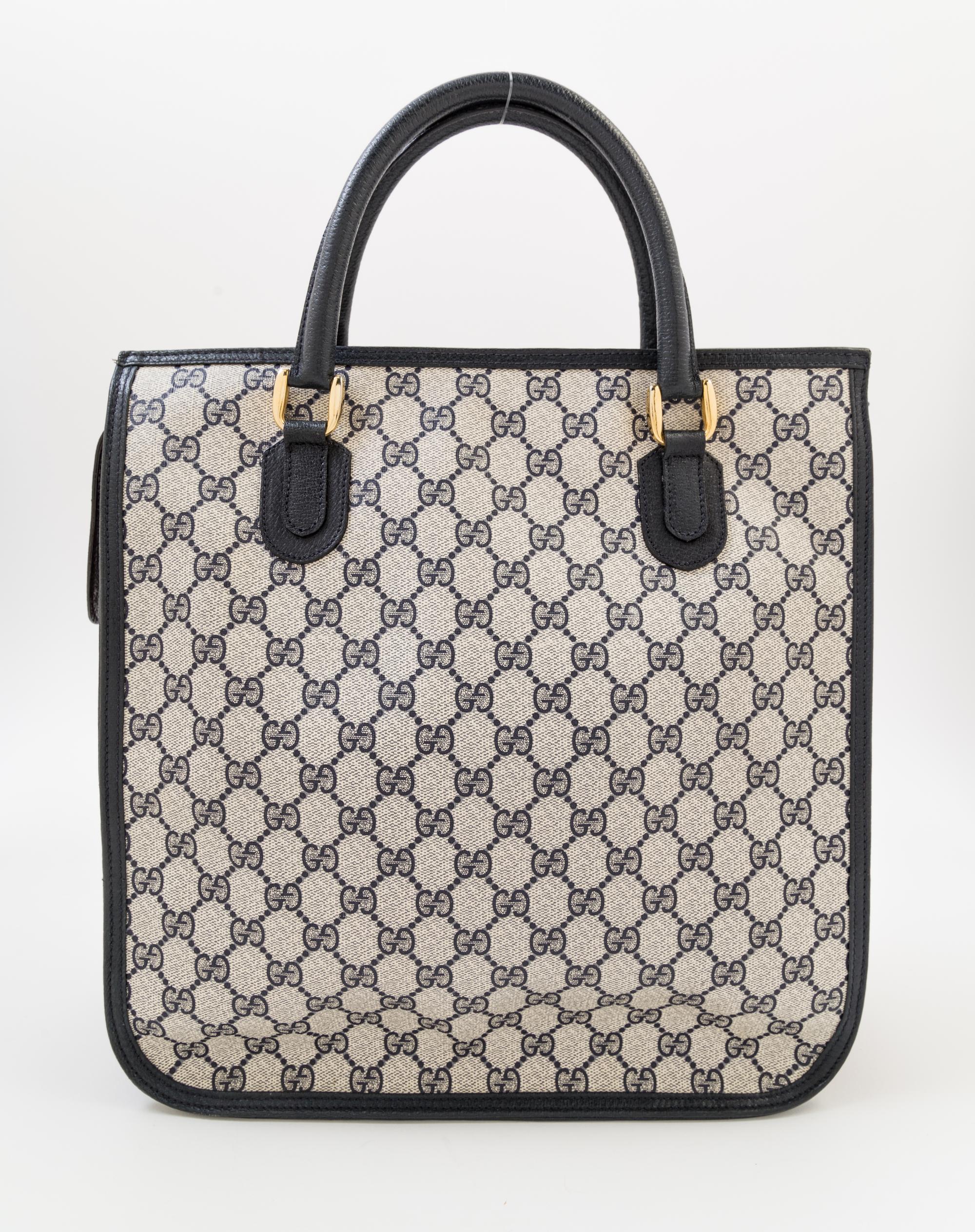 A Gucci Blue Monogram Canvas Square Tote, 12" x 13" x 4"; Strap drop: 20".