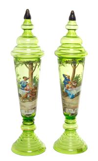 A Pair of Continental Enameled Glass Pokals Height 17 7/8 inches. — 19TH/20TH CENTURY