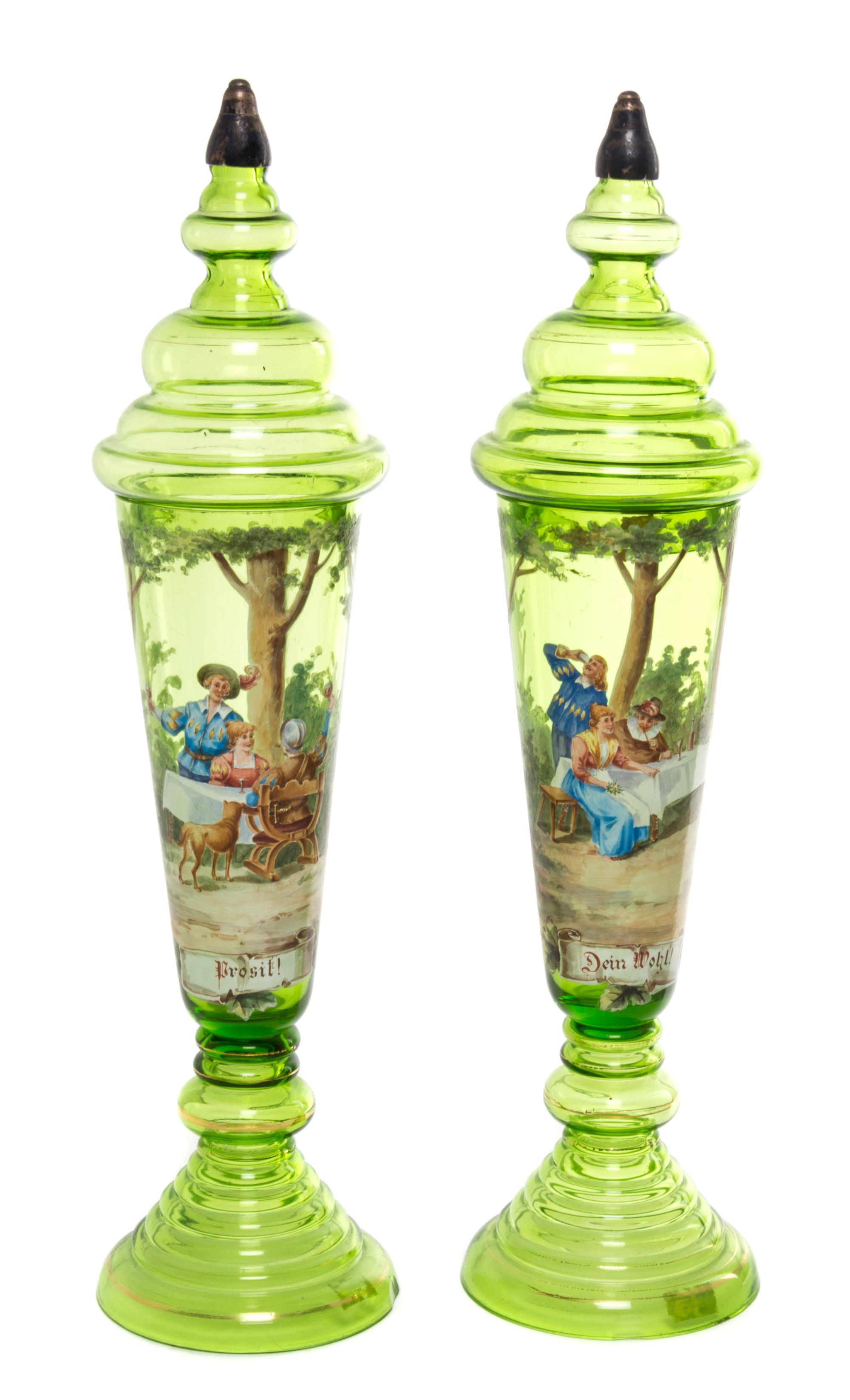 A Pair of Continental Enameled Glass Pokals Height 17 7/8 inches. — 19TH/20TH CENTURY