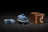 Three Japanese Blue and White Porcelain Scholar's Objects