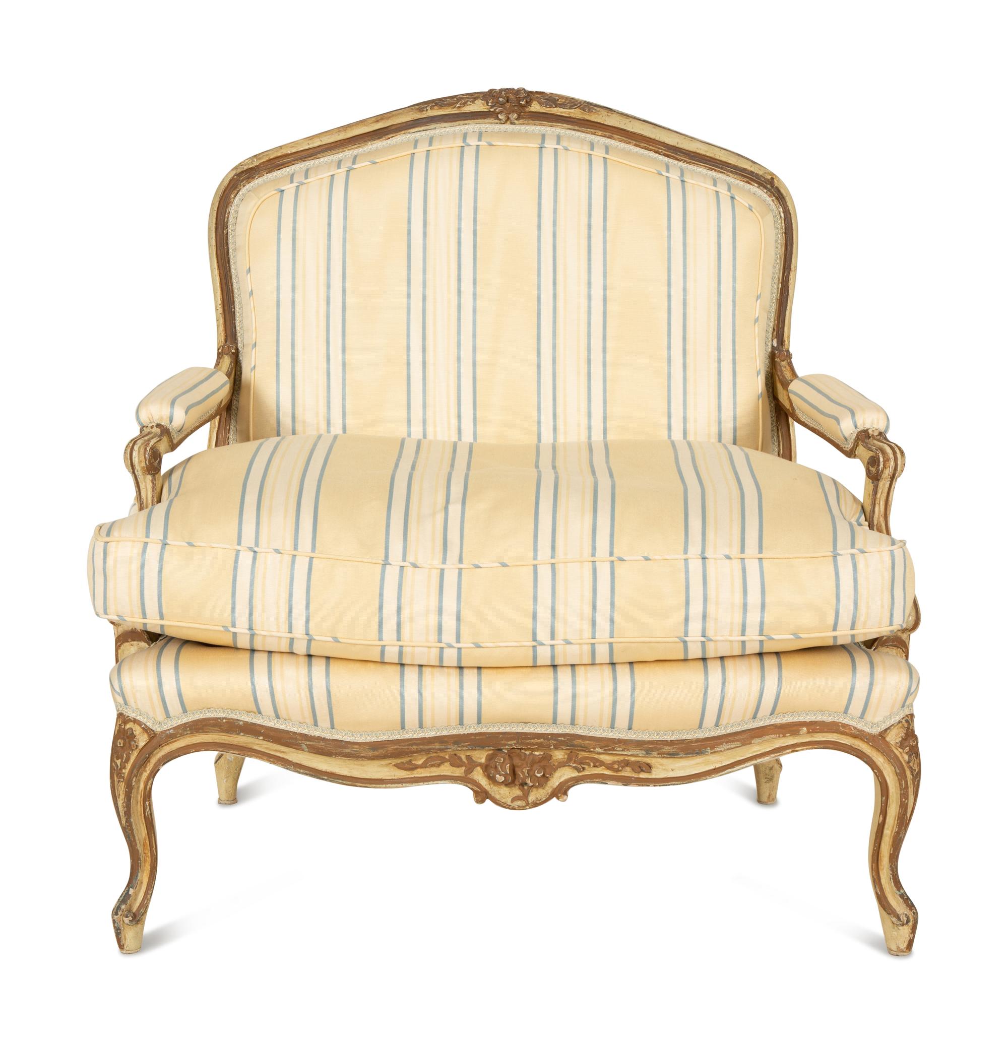 A Pair of Continental Carved and Painted Fauteuils à la Reine