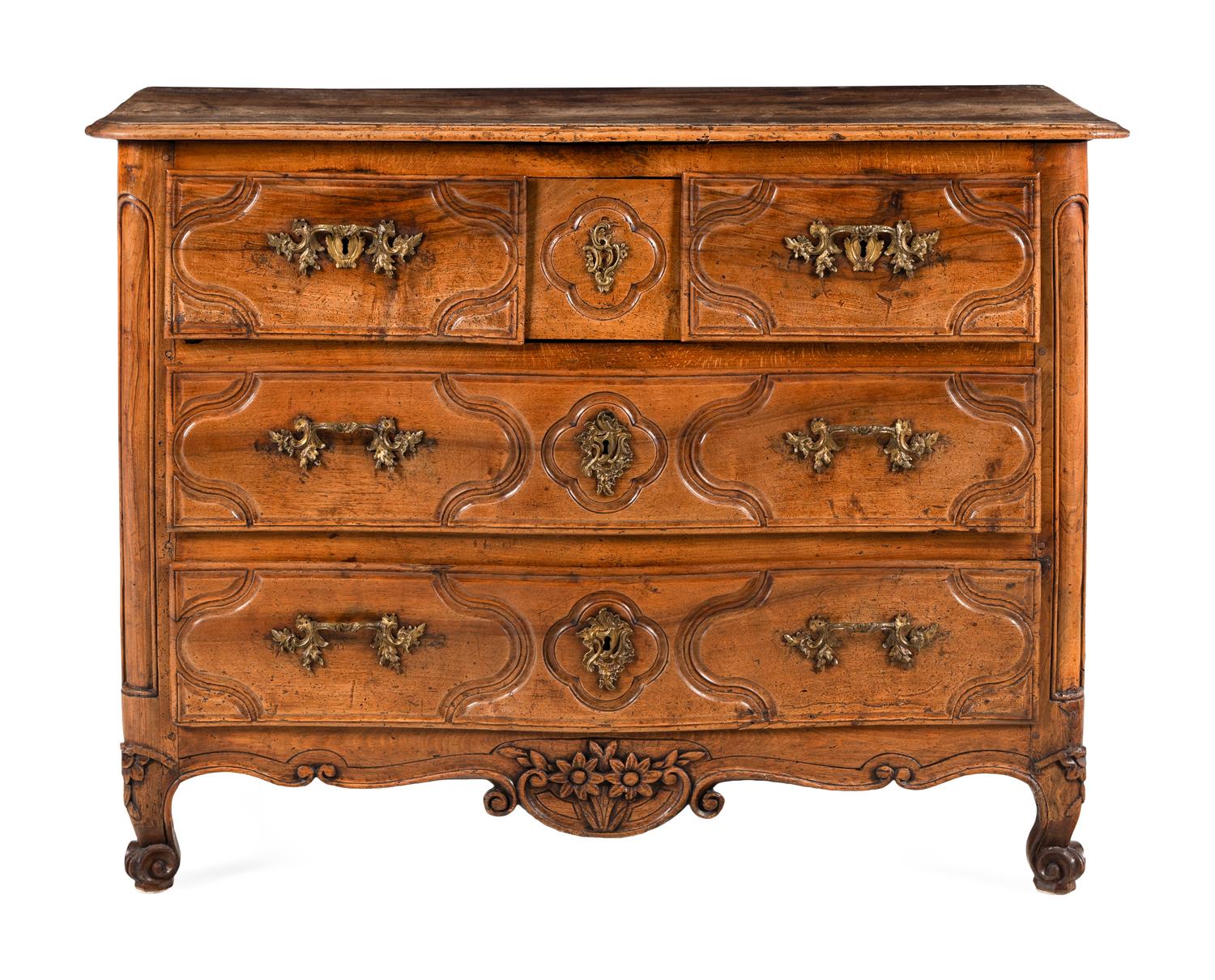 A French Provincial Walnut Serpentine Front Commode