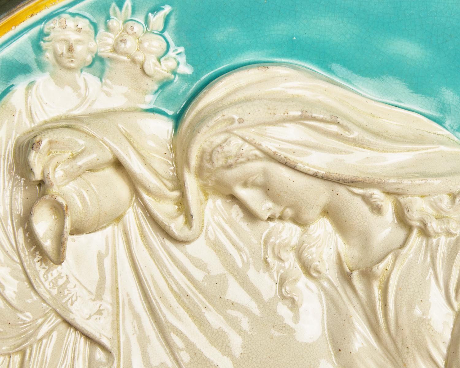 A Pair of Wedgwood Majolica Roundels depicting Vestal Virgins