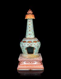 A Turquoise Glazed Famille Rose Porcelain Pagoda