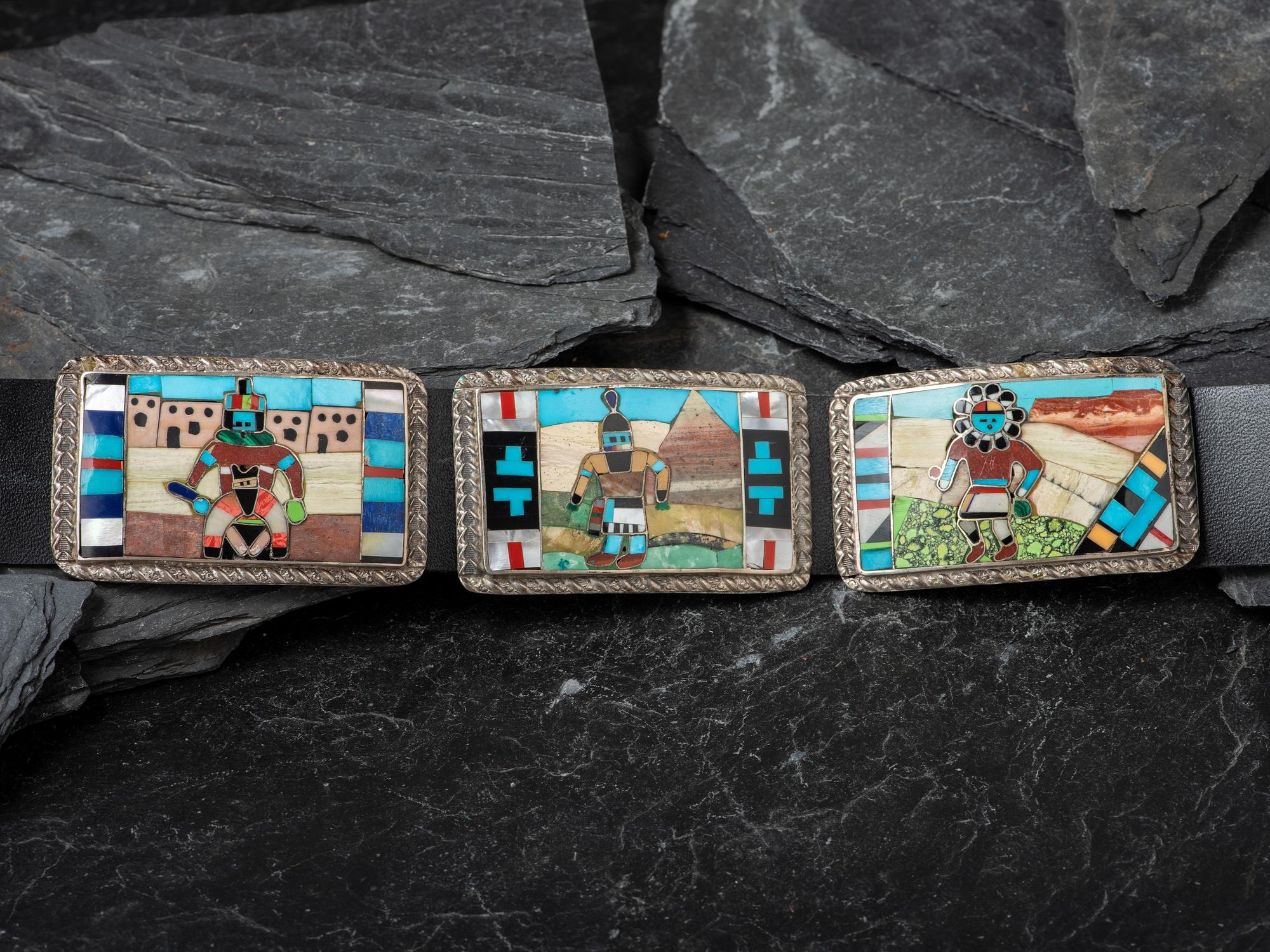 Silver and Mosaic Inlay Katsina Concha Belt
