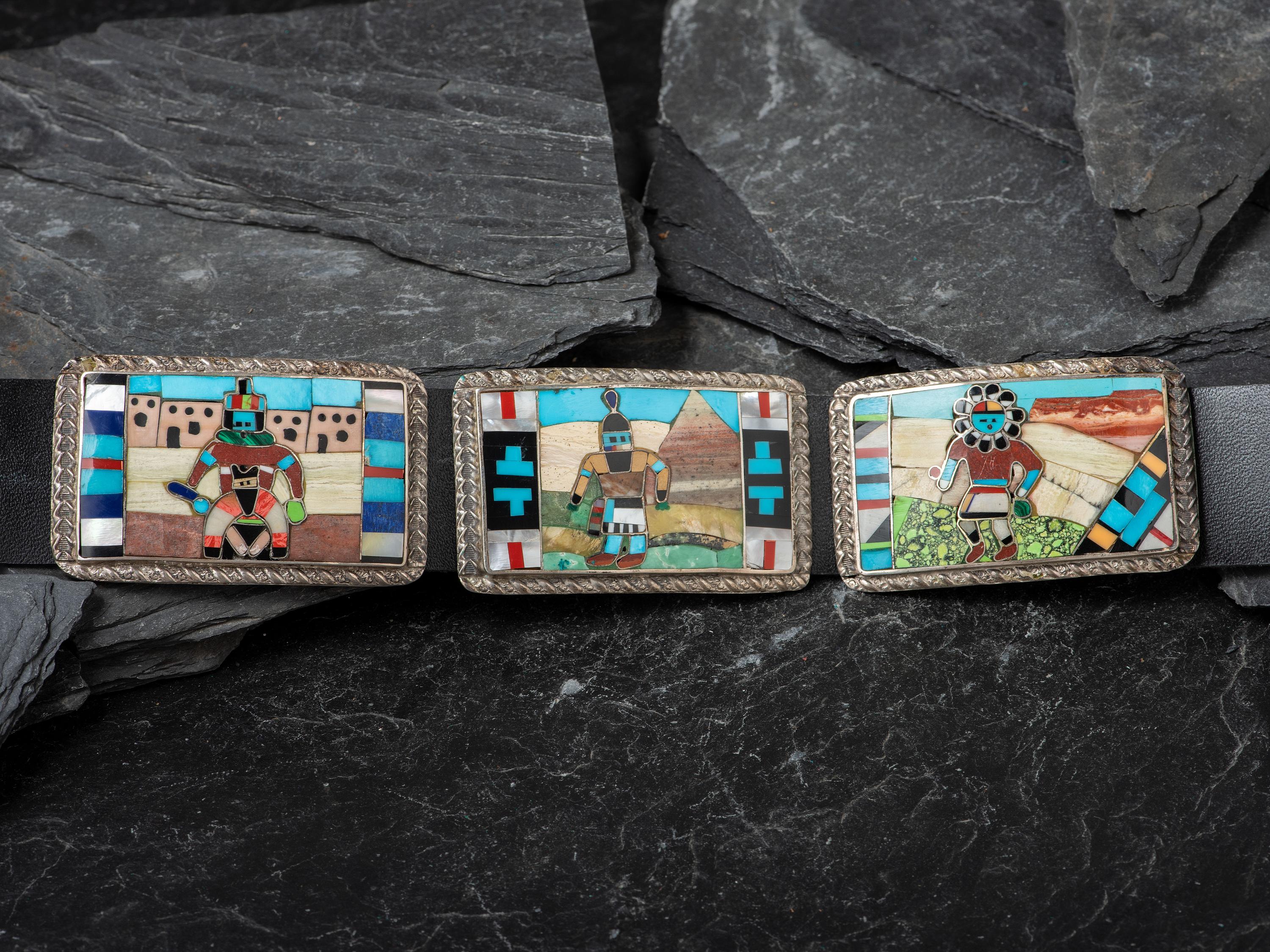 Silver and Mosaic Inlay Katsina Concha Belt
