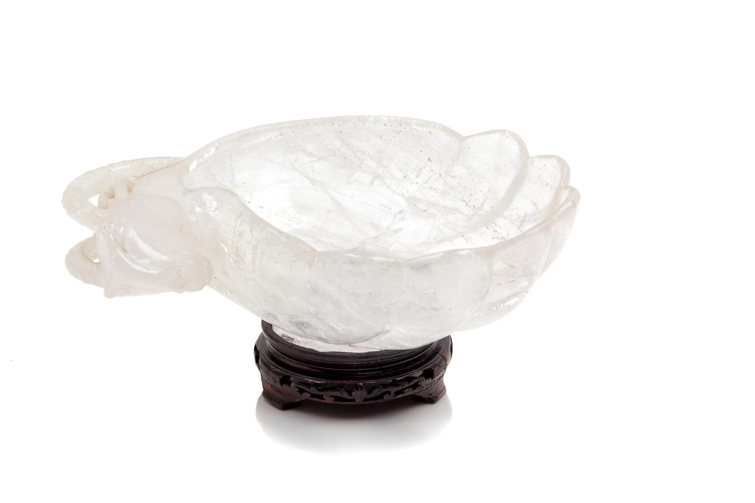 A Carved Rock Crystal Bowl Height 4 1/2 x width of bowl 11 5/8 inches. — 20TH CENTURY