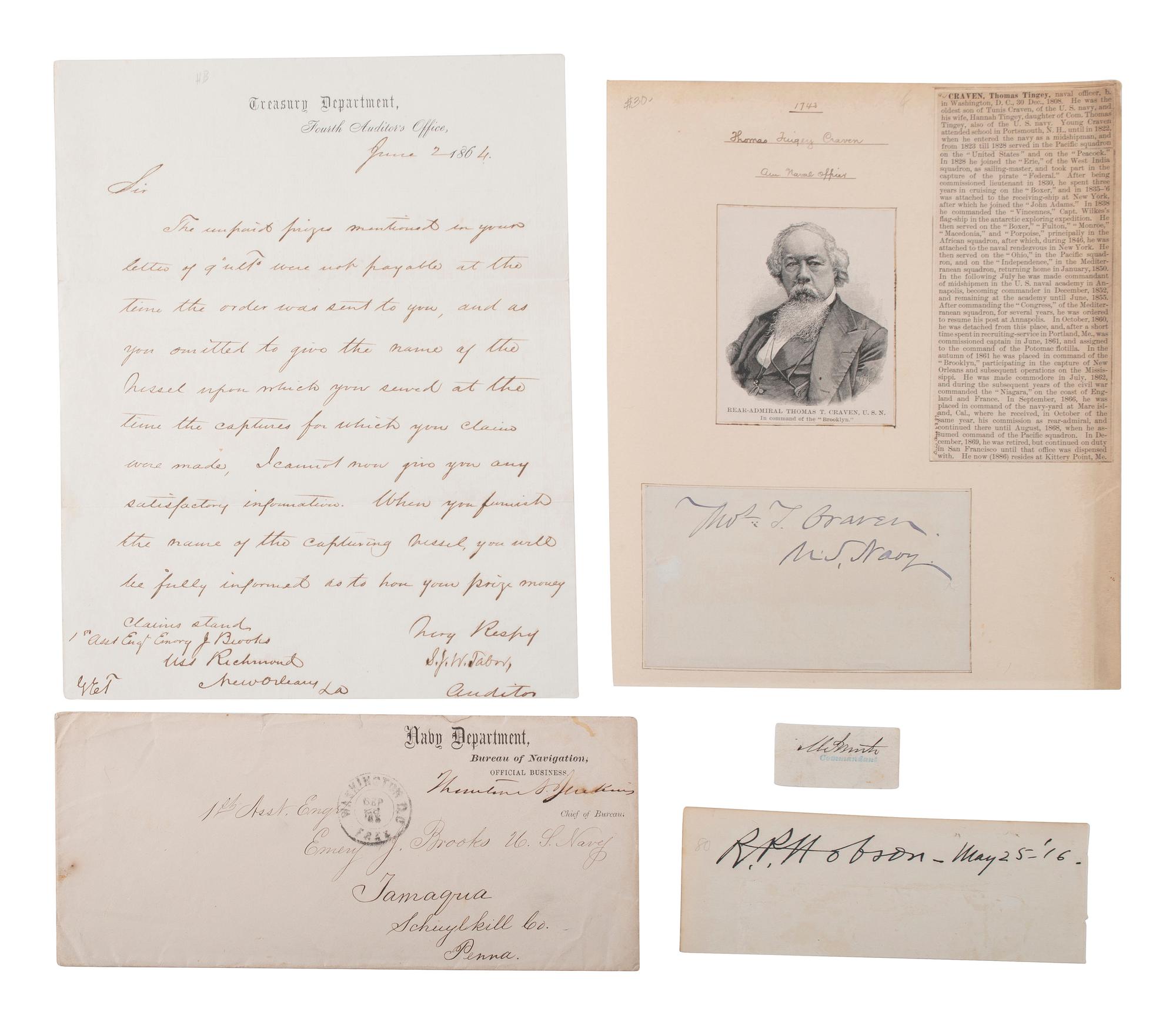 [CIVIL WAR] -- [NAVY]. US Navy signatures. [With:] Benjamin Butler ALS to Admiral Farragut.