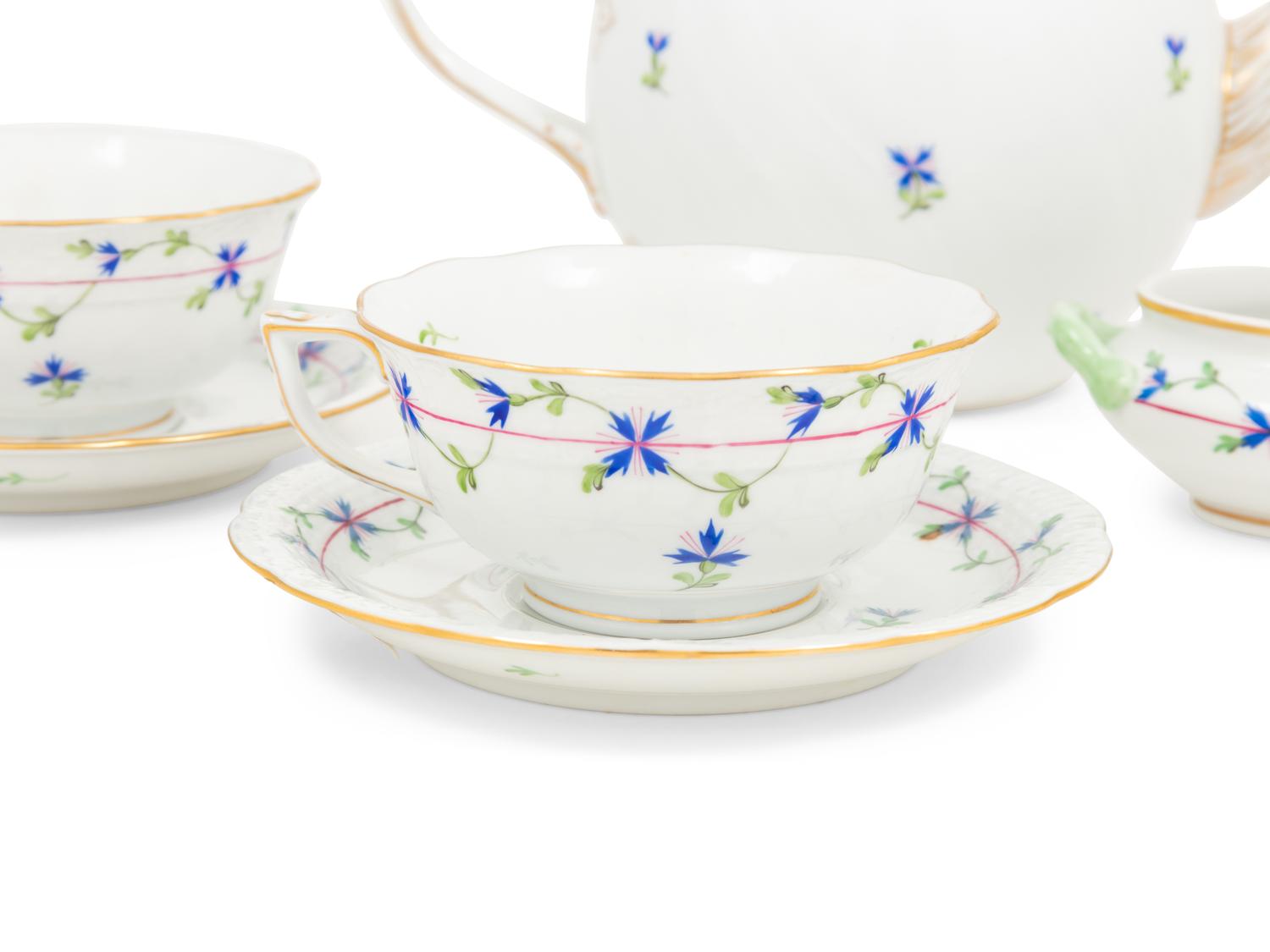 A Herend Porcelain Blue Garland Tea Service