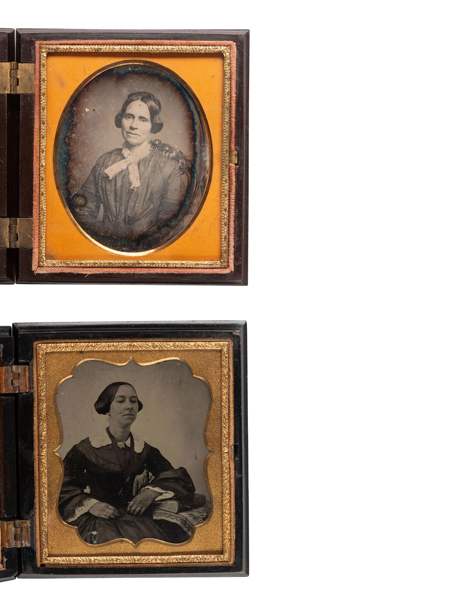 [EARLY PHOTOGRAPHY]. 9 figural, floral, and geometric Union cases containing images of women.
