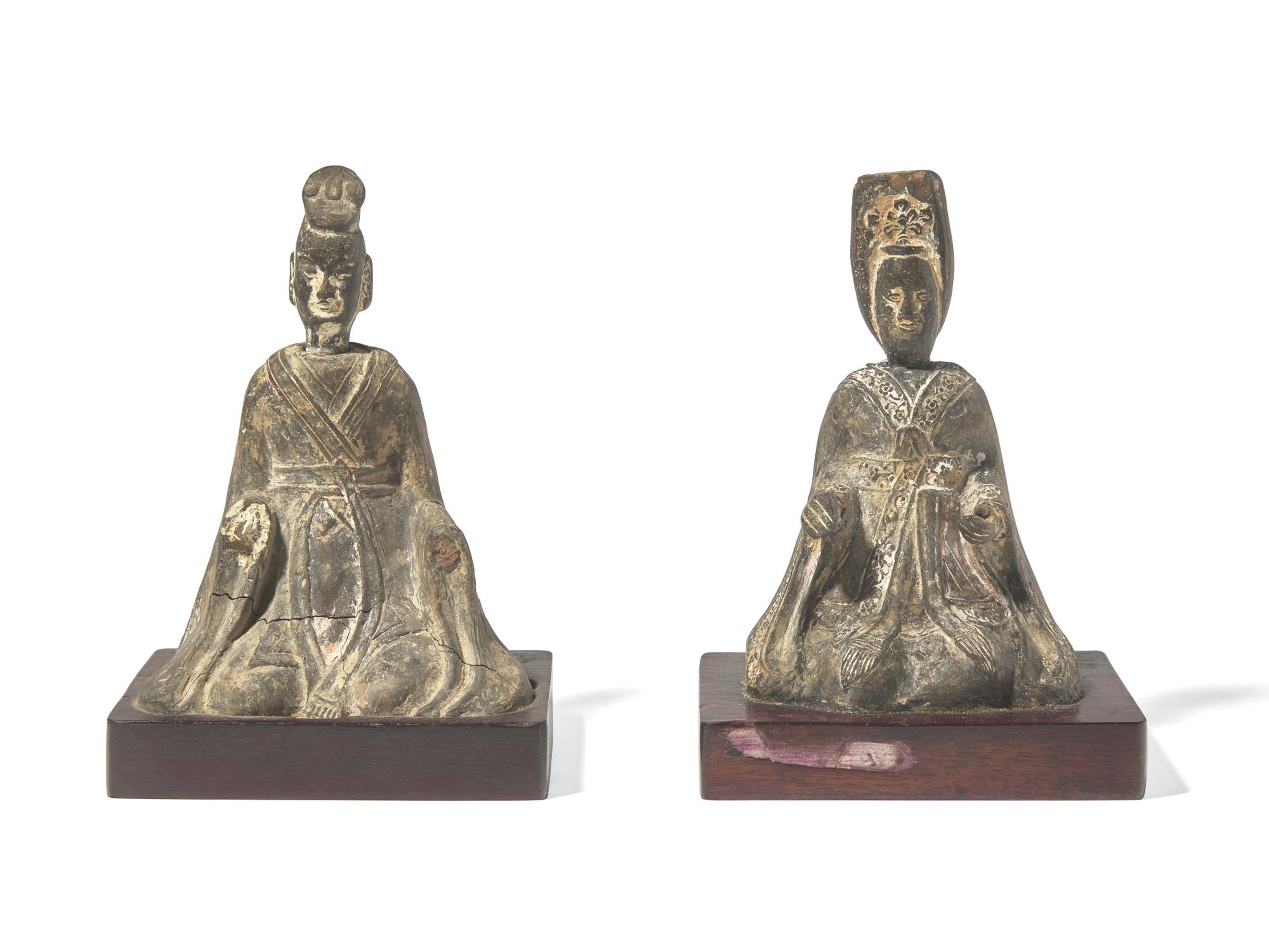 A Pair of Chinese Painted Pottery Seated Figures