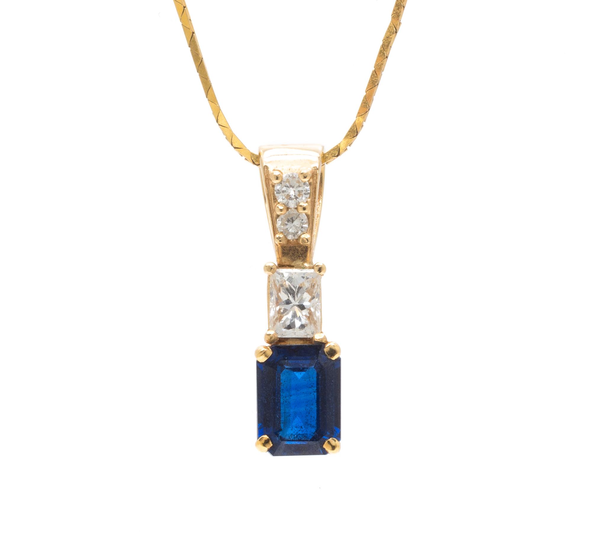 A Yellow Gold, Sapphire and Diamond Pendant, 2.00 dwts.