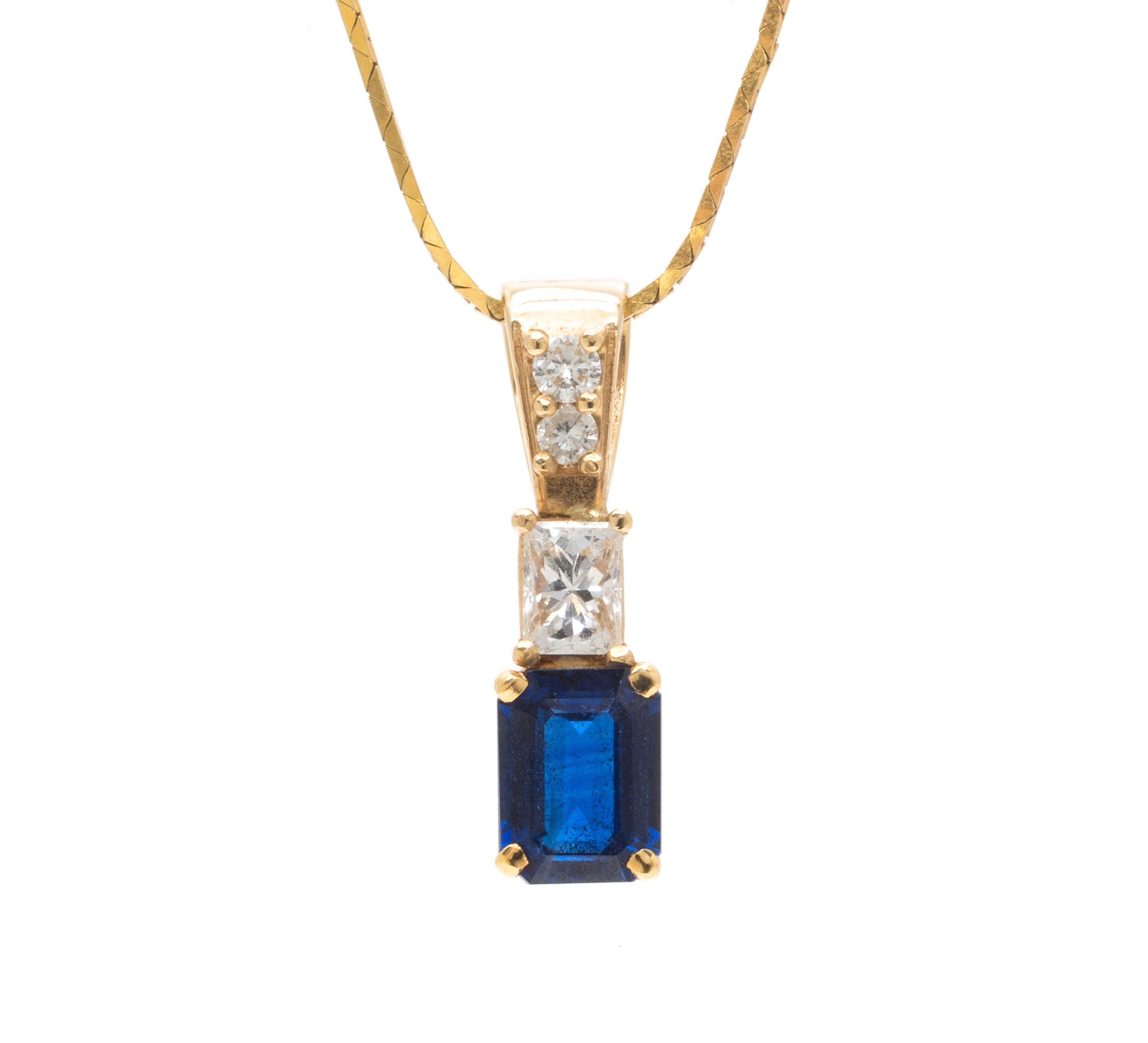 A Yellow Gold, Sapphire and Diamond Pendant, 2.00 dwts.