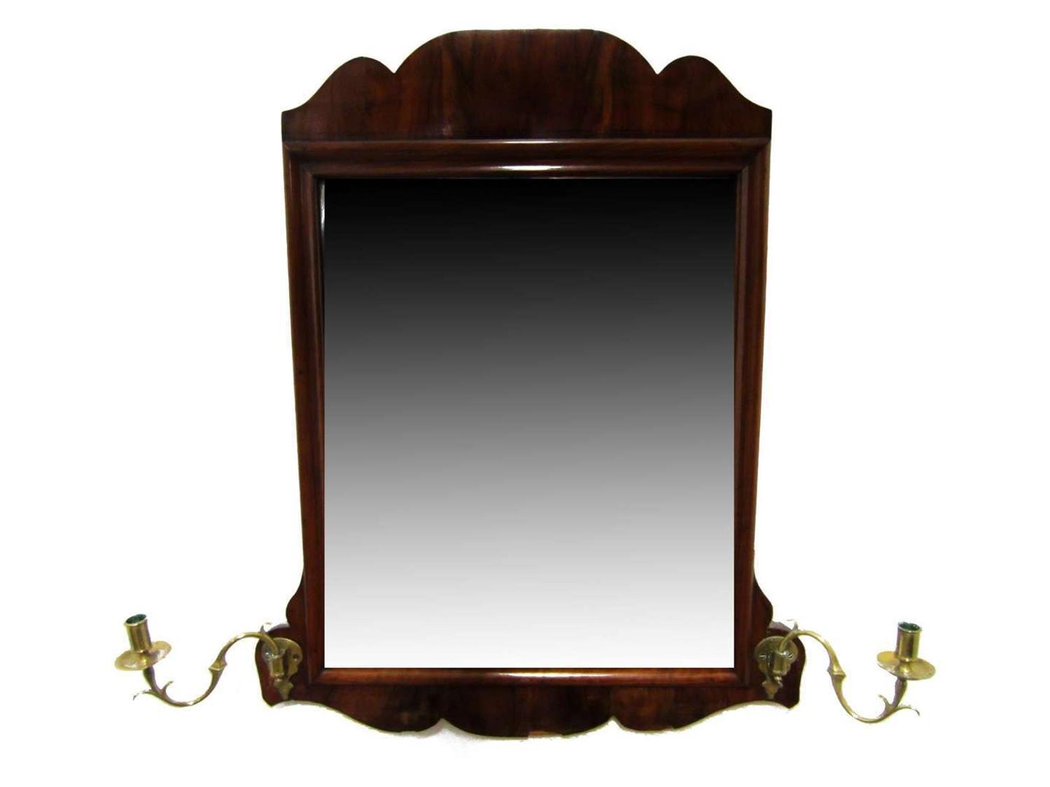 Queen Anne mahogany looking glass with brass candlearms 18th/19th century