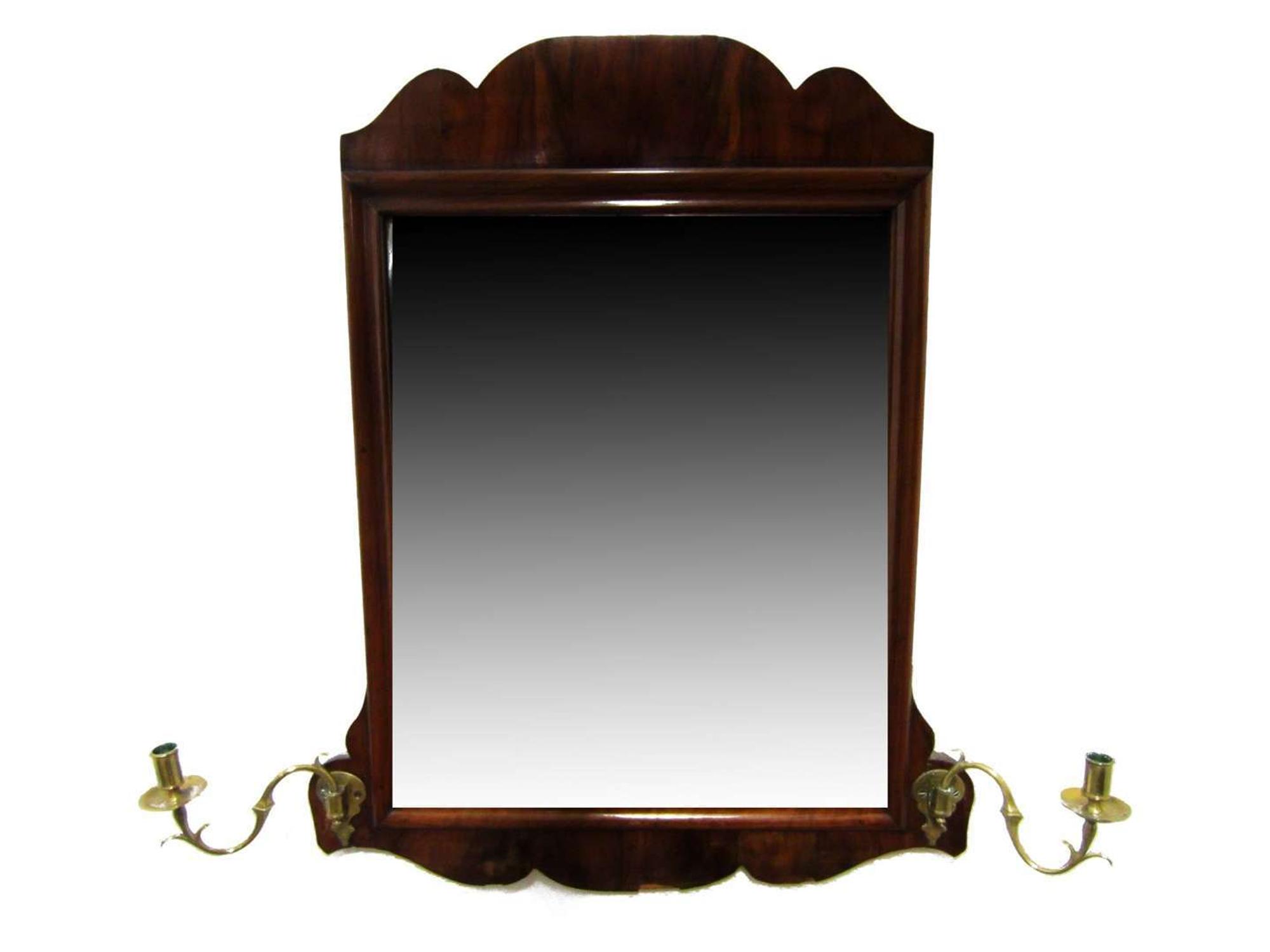 Queen Anne mahogany looking glass with brass candlearms 18th/19th century