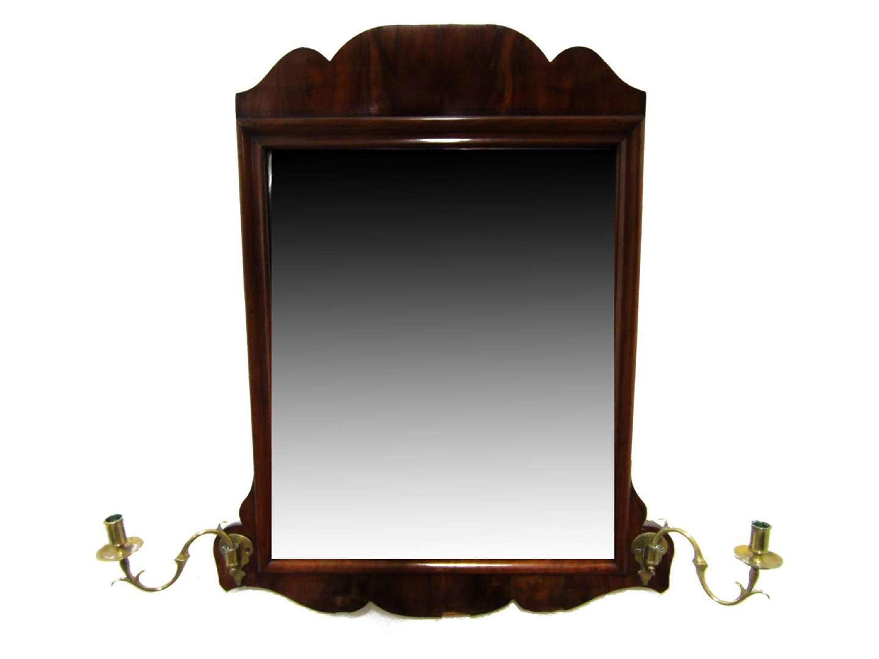 Queen Anne mahogany looking glass with brass candlearms 18th/19th century