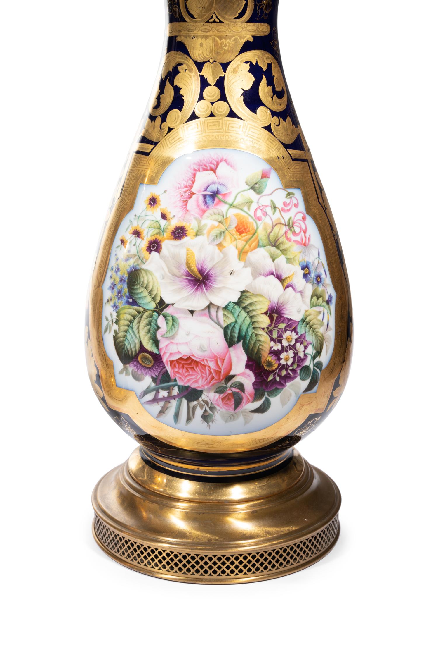 A Pair of Sèvres Style Porcelain Vases Mounted as Lamps
