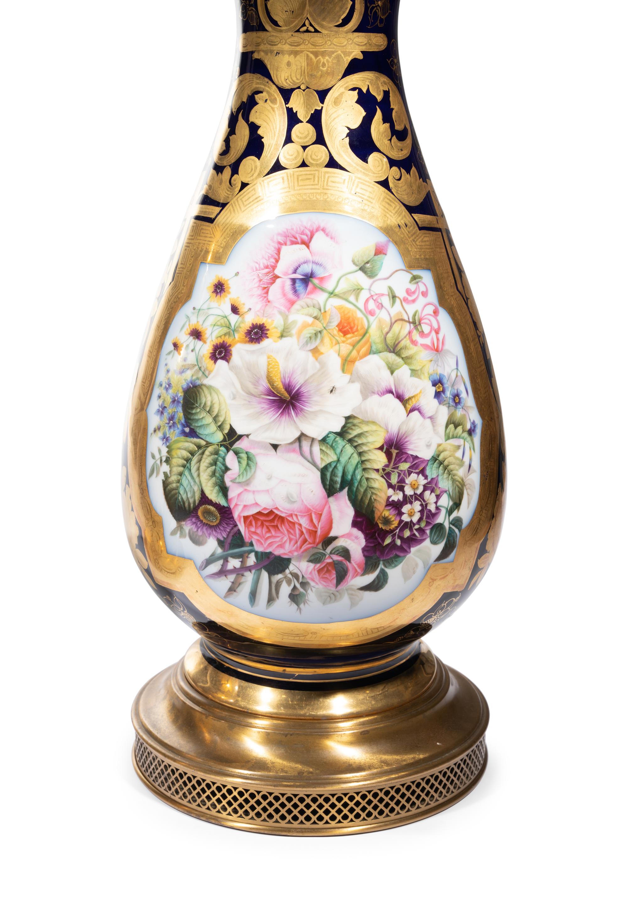 A Pair of Sèvres Style Porcelain Vases Mounted as Lamps