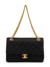 Chanel Double Flap in Quilted Black Satin, Early 1980s