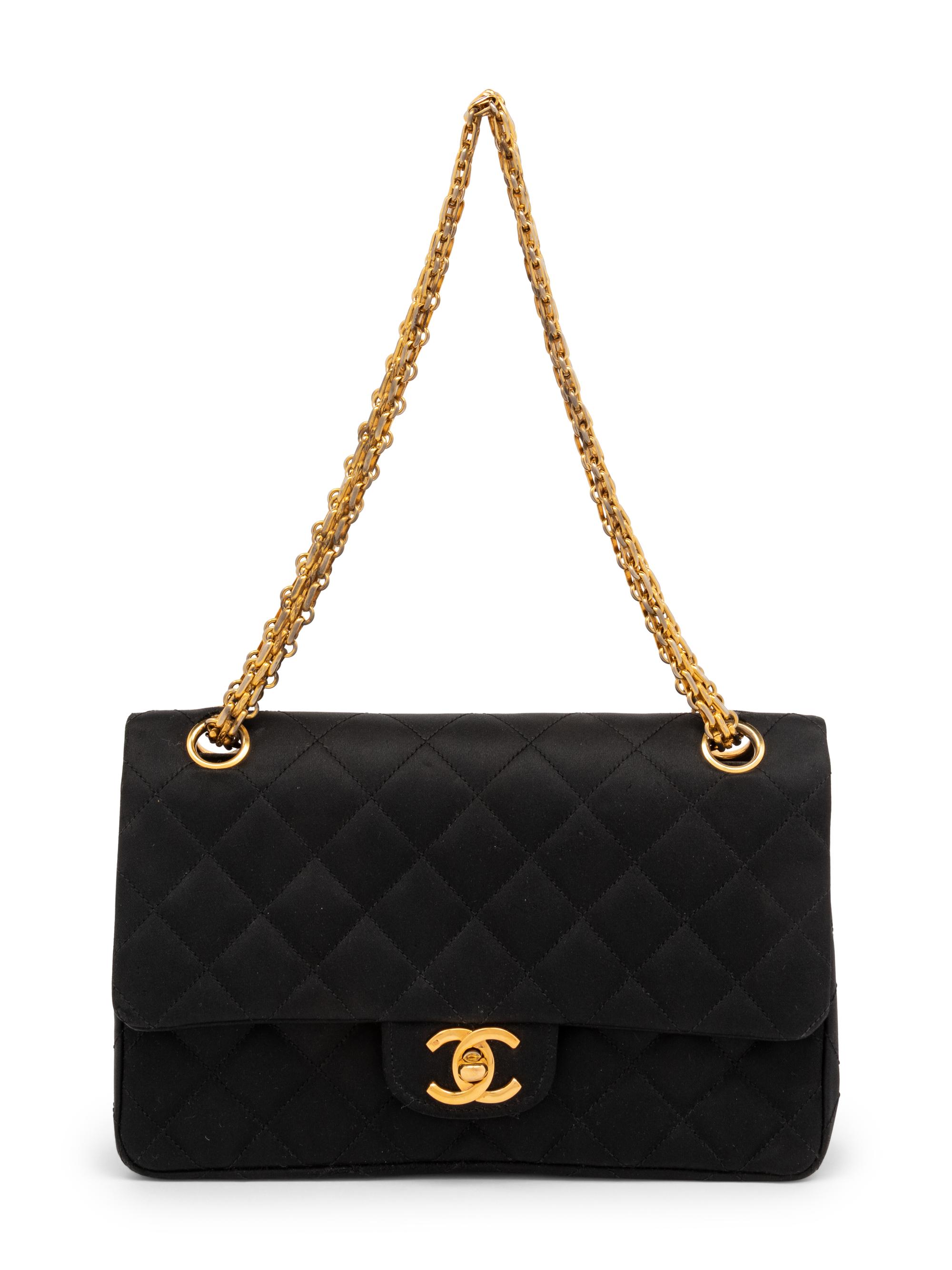 Chanel Double Flap in Quilted Black Satin, Early 1980s