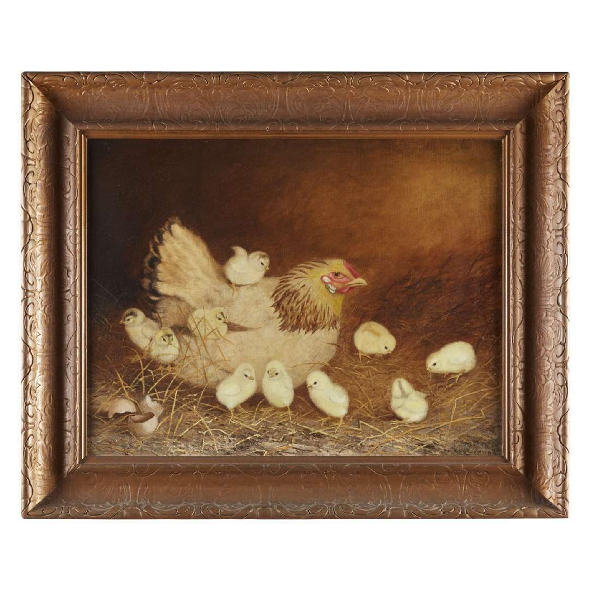Ben Austrian (1870-1921) A Hen and Her Chickens