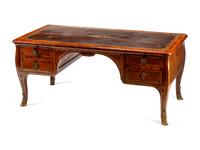 A German or Austrian Brass Inlaid Walnut Bureau Plat