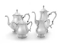 An American Silver Four-Piece Tea and Coffee Service, International Silver Co., Meriden, CT, Prelude pattern, comprising a teapot, coff