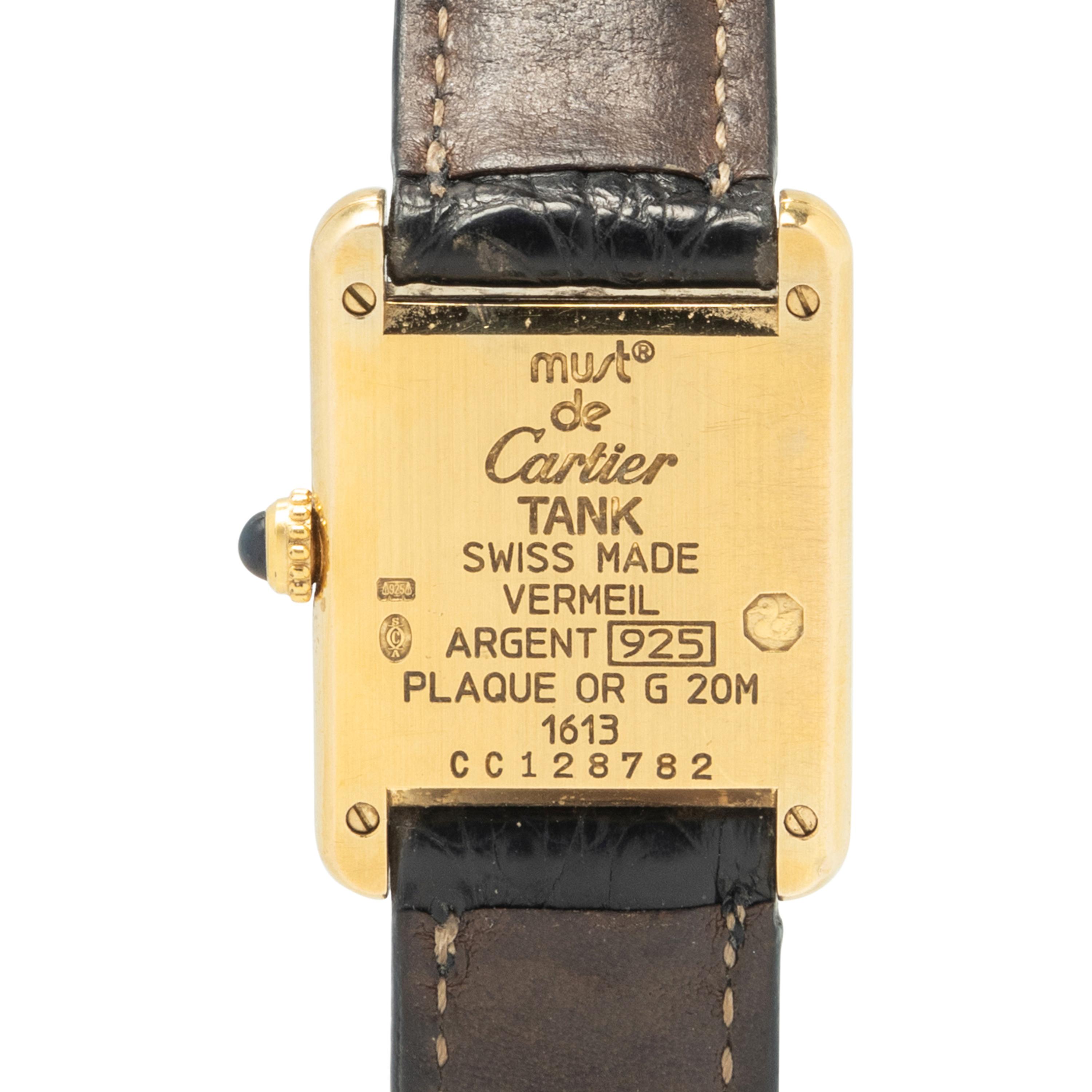 CARTIER, GOLD VERMEIL 'MUST DE CARTIER TANK' WATCH, BOX & PAPERS