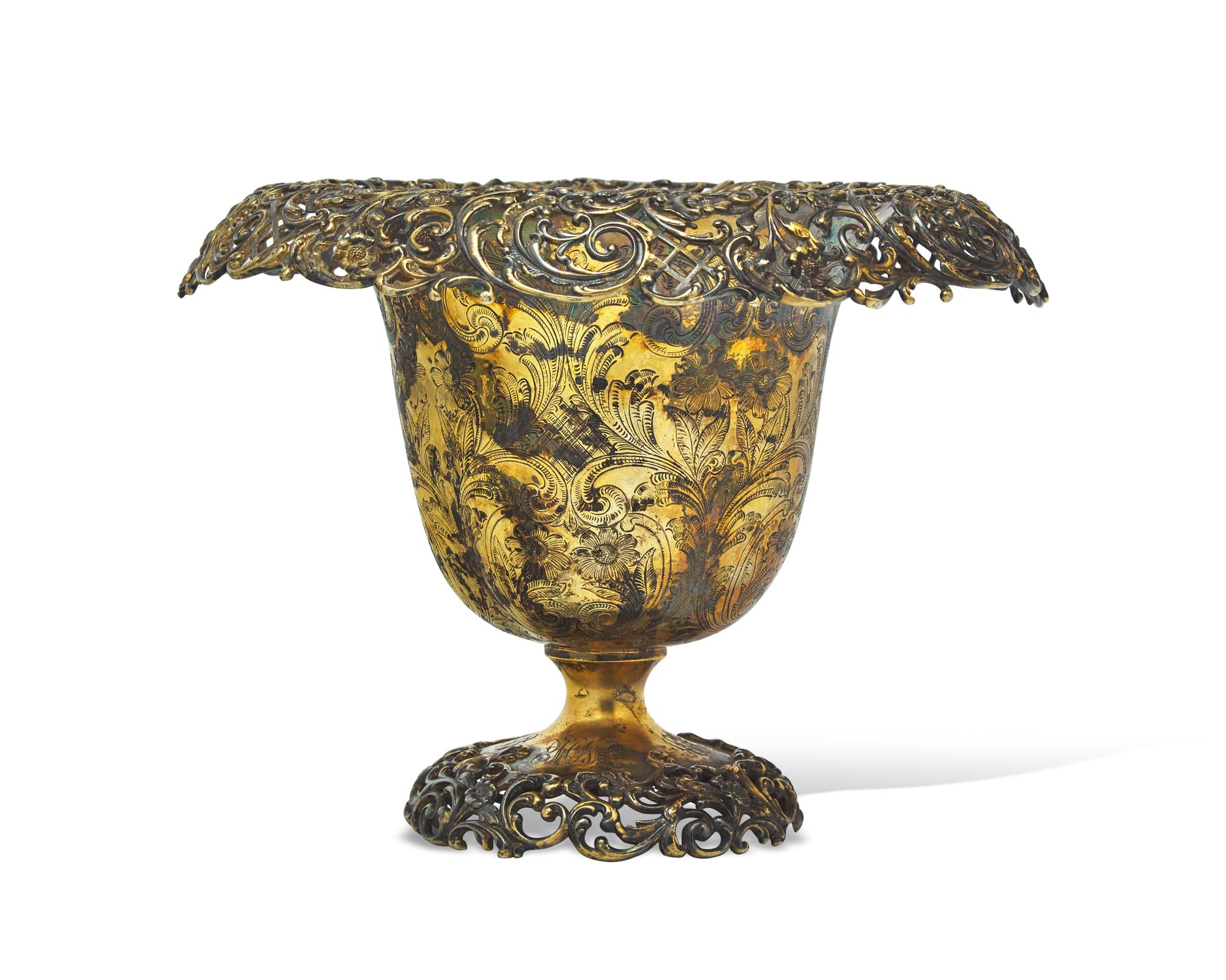 An American Silver-Gilt Reticulated Urn