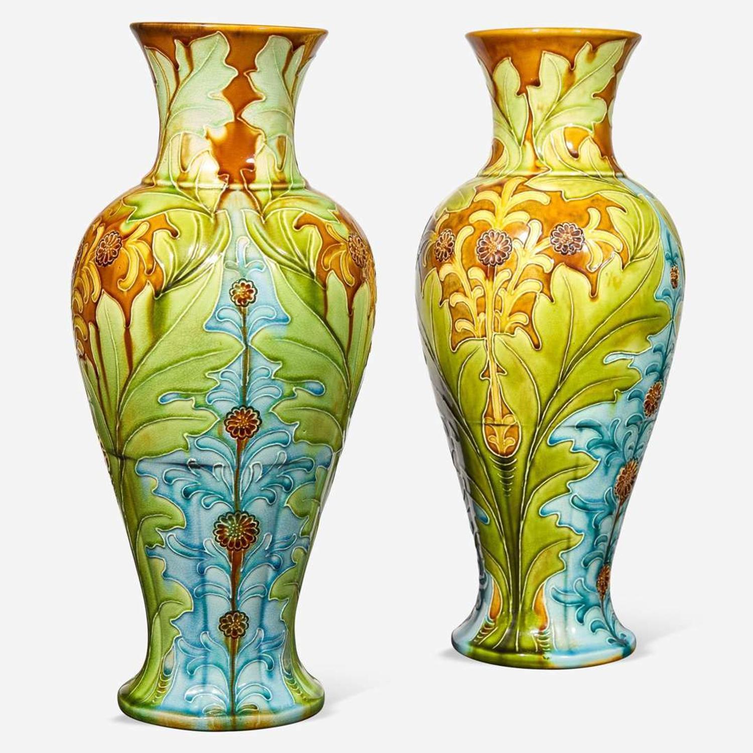 A Pair of Wedgwood Harry Barnard (1862-1933) Decorated Majolica Vases UK, late 19th century