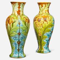 A Pair of Wedgwood Harry Barnard (1862-1933) Decorated Majolica Vases UK, late 19th century