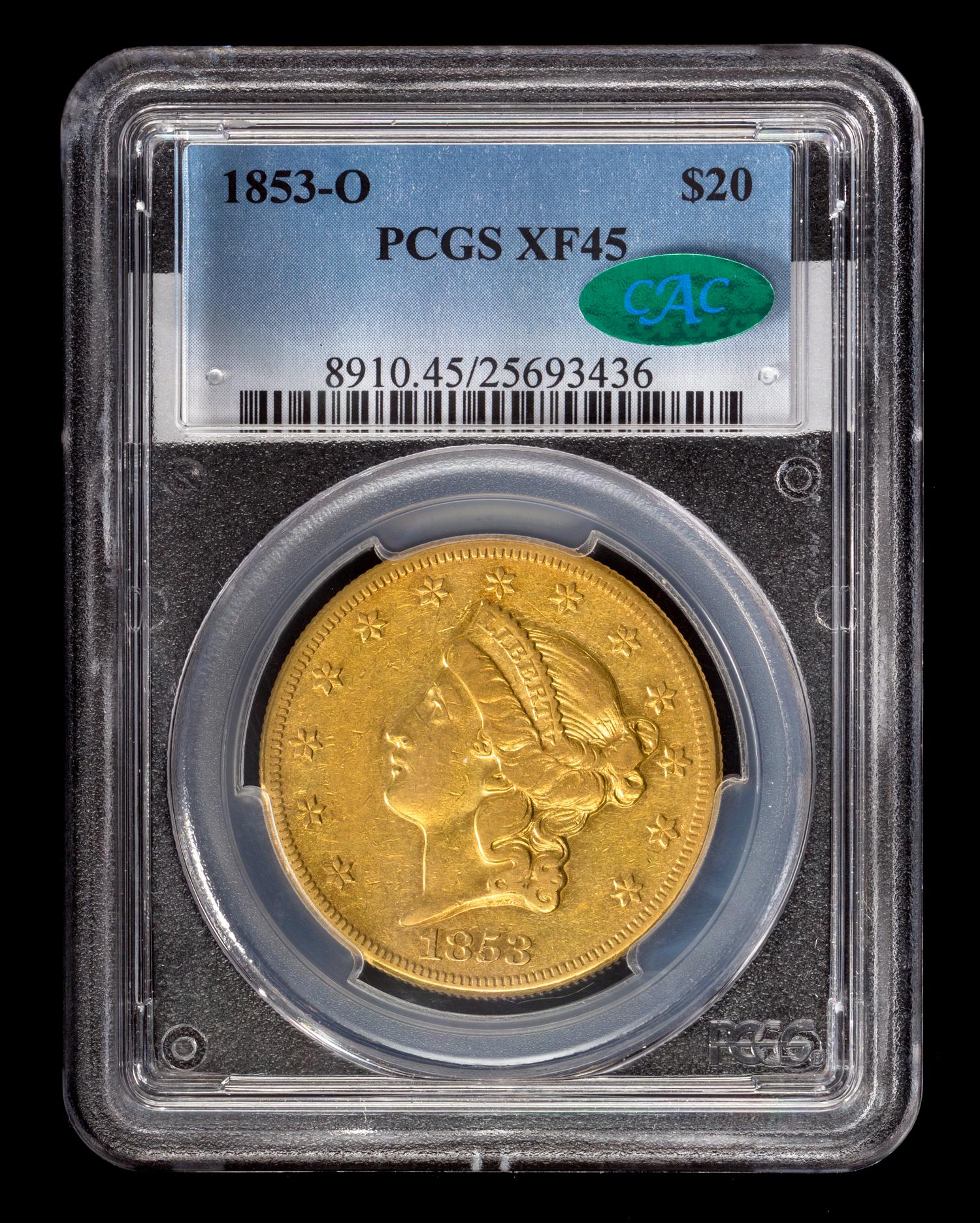 A United States 1853-O Liberty Head $20 Gold Coin