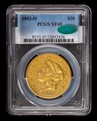A United States 1853-O Liberty Head $20 Gold Coin