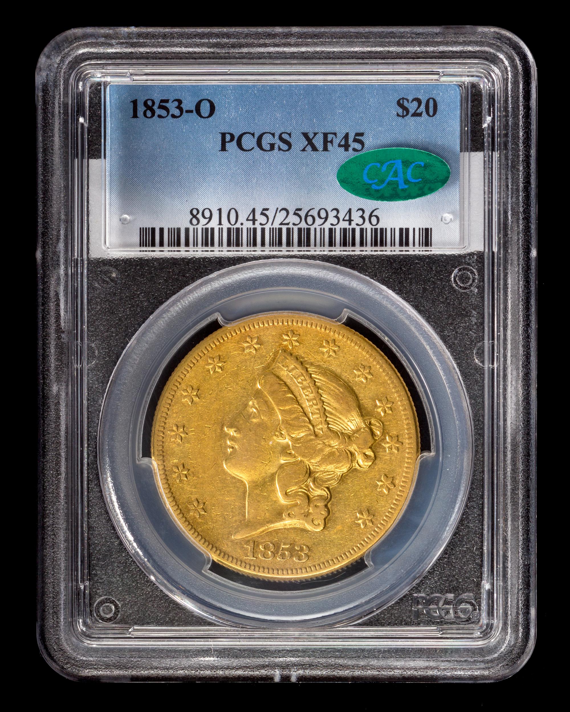 A United States 1853-O Liberty Head $20 Gold Coin