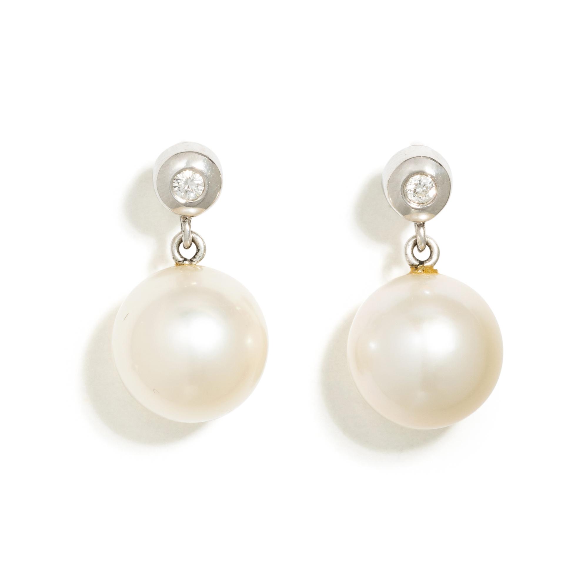 CULTURED SOUTH SEA PEARL AND DIAMOND EARRINGS
