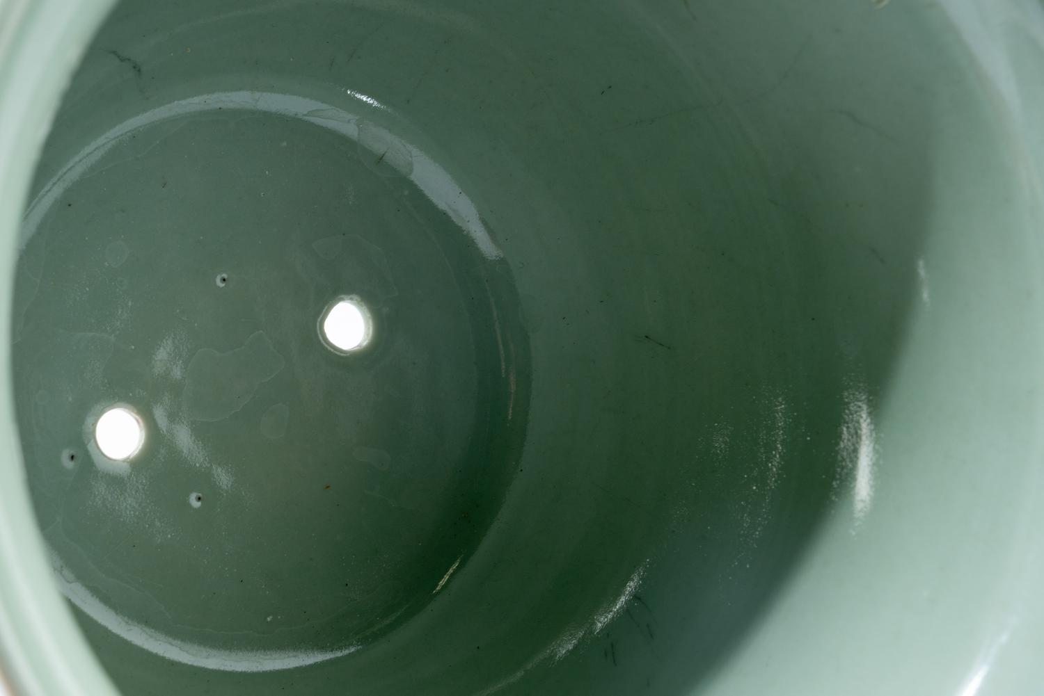 A Chinese Celadon Ground Underglaze Blue Cachepot