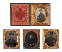 [CIVIL WAR]. A group of 5 sixth plate ambrotypes and tintypes of confident young Union soldiers.
