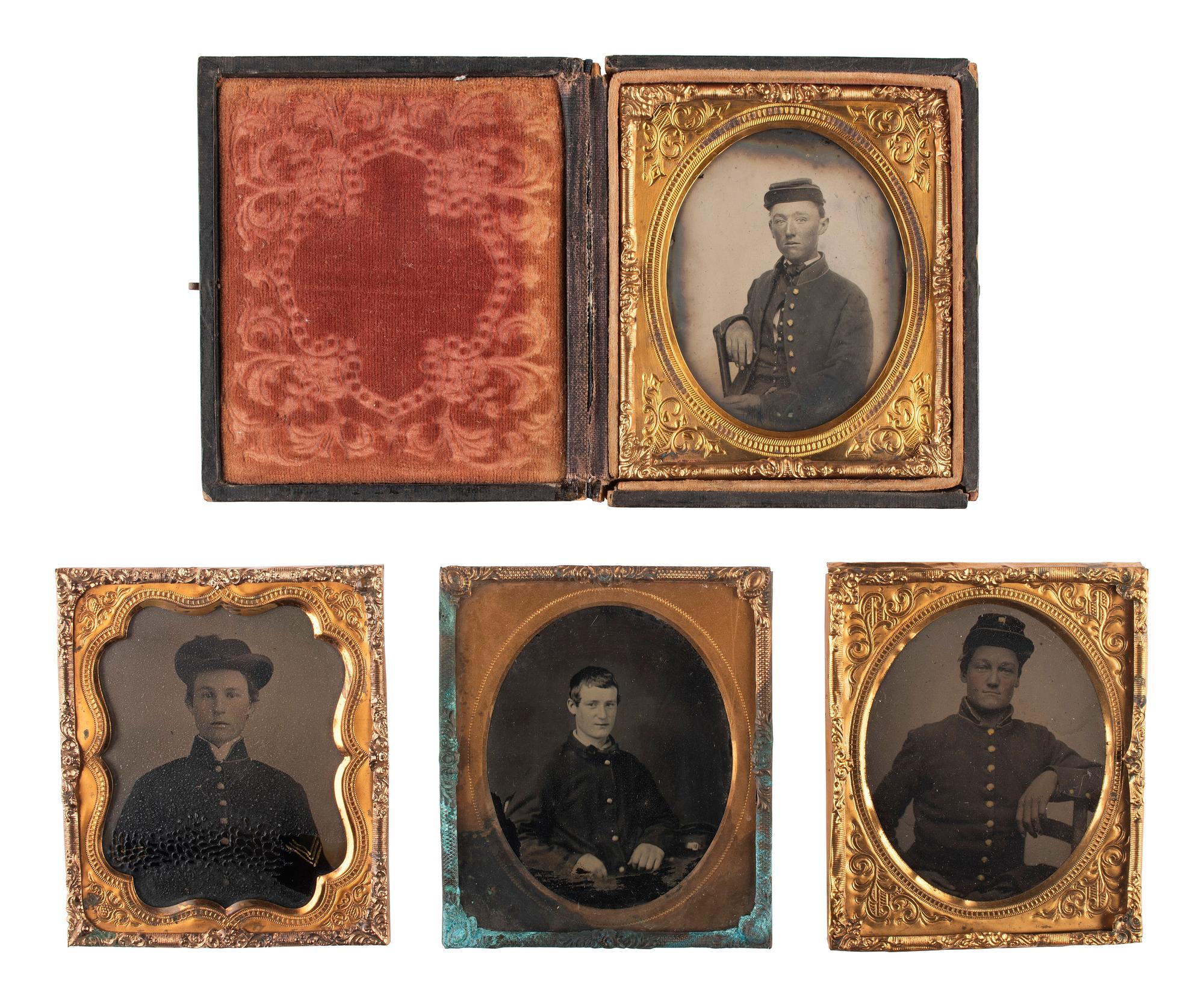[CIVIL WAR]. A group of 5 sixth plate ambrotypes and tintypes of confident young Union soldiers.