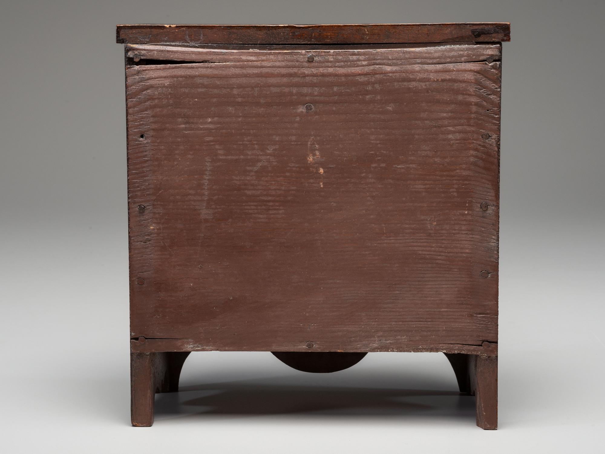A Diminutive Federal Carved and Painted Poplar and Tiger Maple Chest of Drawers