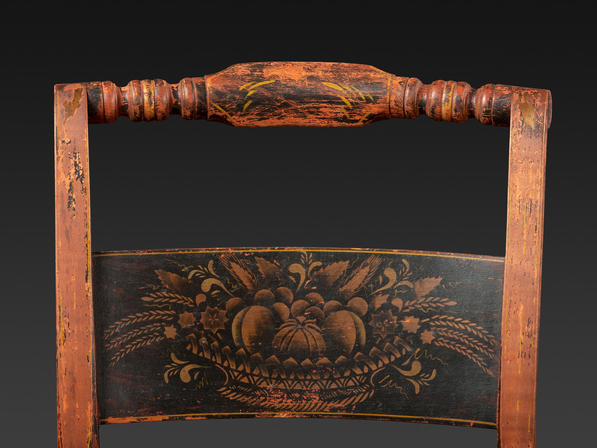 A Set of Four Classical 'Fancy' Stenciled Cane-Seat Side Chairs
