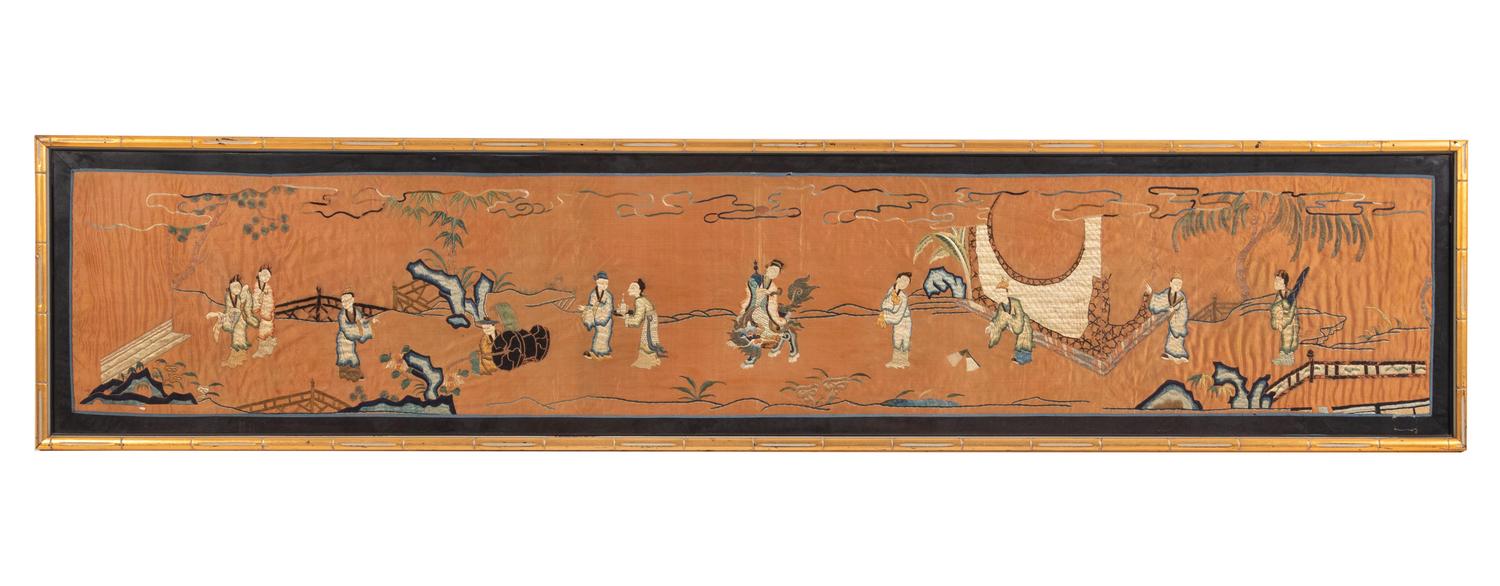 Two Chinese Export Framed Silk Panels