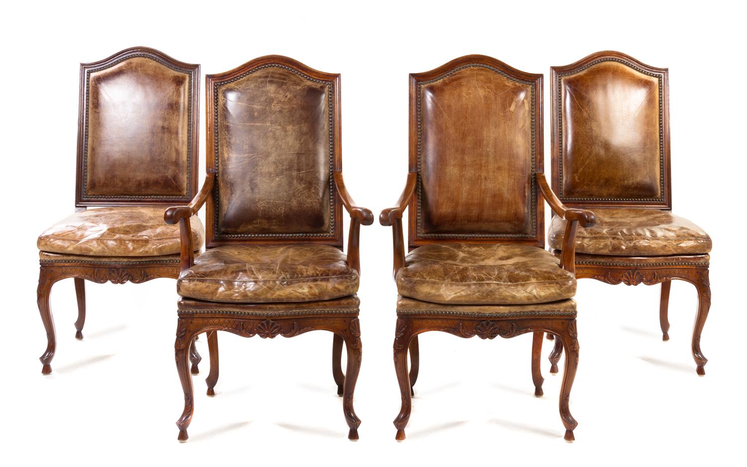 A Set of Twelve French Provincial Style Walnut Chairs, Height 44 1/2 inches.