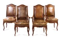 A Set of Twelve French Provincial Style Walnut Chairs, Height 44 1/2 inches.