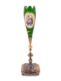 A Bohemian Enameled Glass Portrait Vase