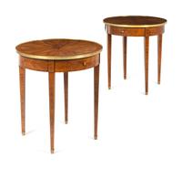 A Pair of Louis XV Style Bookmatch-Veneered Side Tables