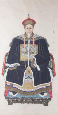 A Chinese Ancestor Portrait, Likely Qing Dynasty, 1644-1911, Seated Dignatary