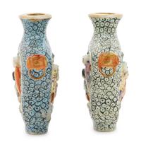 Two Molded Famille Rose Porcelain Snuff Bottles