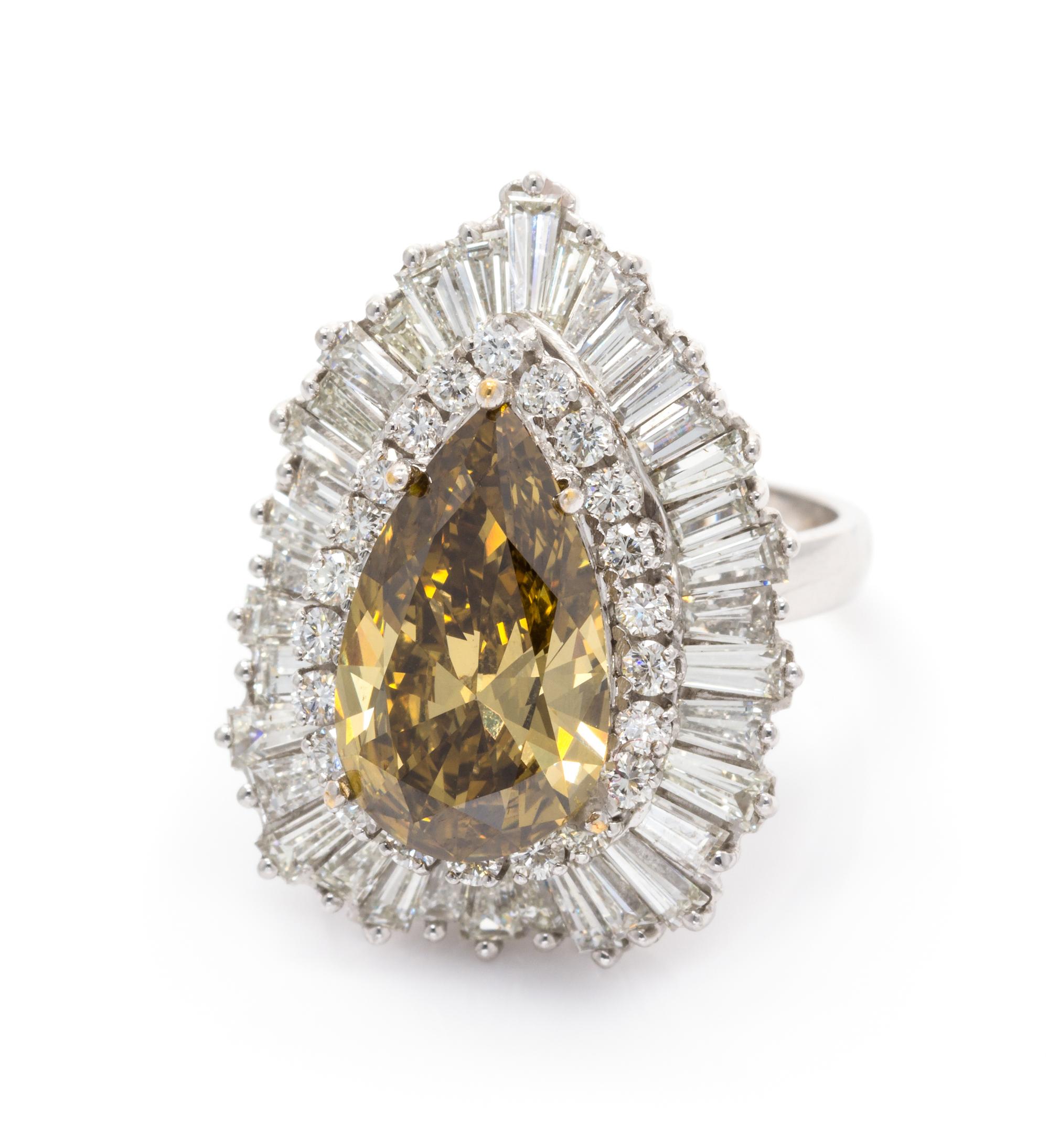 A Platinum, Treated Colored Diamond and Diamond Ring/Pendant, 10.70 dwts.